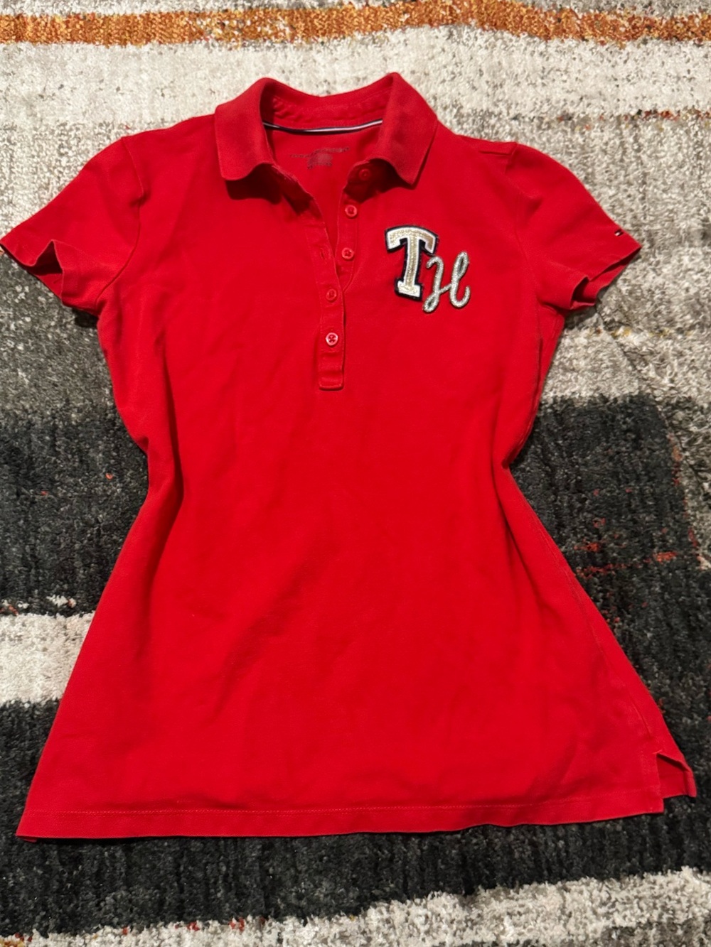 Tommy Hilfiger Red Fitted Polo Shirt Logo Y2K Preppy Size XS